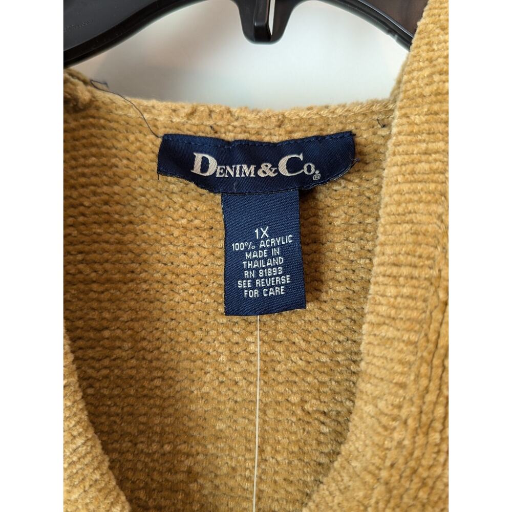 Denim&Co XL Mustard Brown Sweater Cardigan Hooded Embroidered NWT Cottagecore - Picture 8 of 14